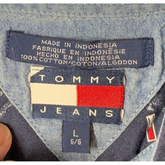 Tommy Hilfiger Mens Y2K Navy Blue Logo Casual Button Up Short Sleeve Shirt Large - Picture 8 of 9